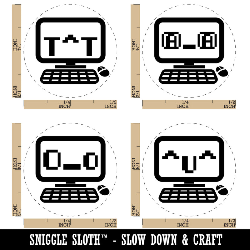 Kawaii Computers Crying Very Happy Shocked Excited Rubber Stamp Set for Stamping Crafting Planners