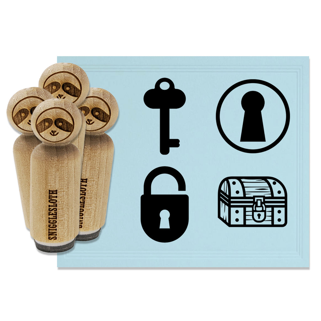 Locks Key Keyhole Treasure Chest Padlock Rubber Stamp Set for Stamping Crafting Planners
