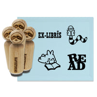 Read Reading Book Worm Bunny Ex-Libris Rubber Stamp Set for Stamping Crafting Planners