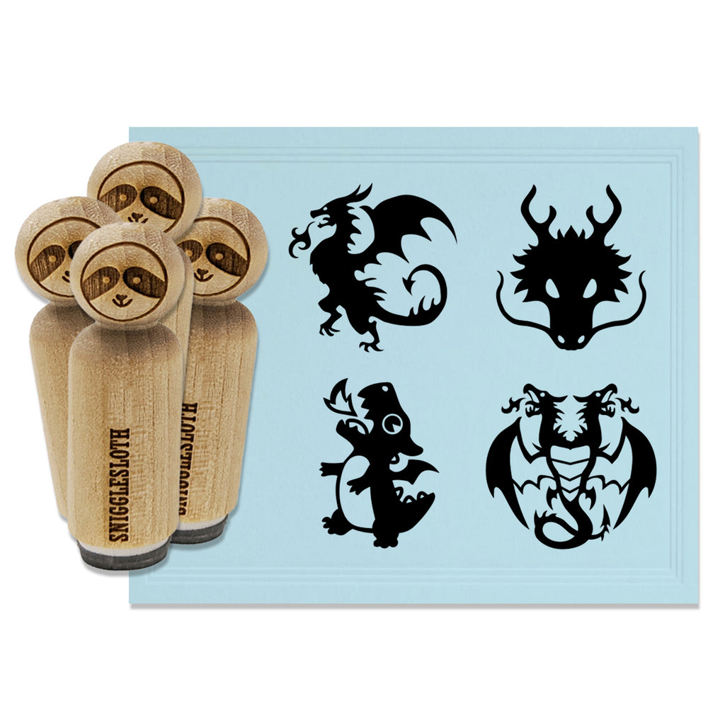 Dragons Wyvern Two-Headed Asian Cute Fire Breathing Rubber Stamp Set for Stamping Crafting Planners
