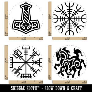 Norse Viking Symbols Protection Awe Mjolnir Hammer Horse Rubber Stamp Set for Stamping Crafting Planners