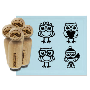Owls Winter Smart Holding Heart Cute Girl Bow Rubber Stamp Set for Stamping Crafting Planners