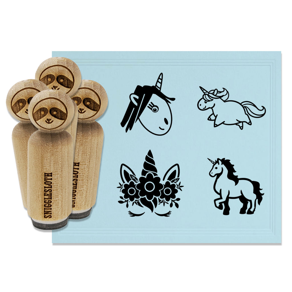 Mythical Unicorn Face Elegant Running Doodle Rubber Stamp Set for Stamping Crafting Planners