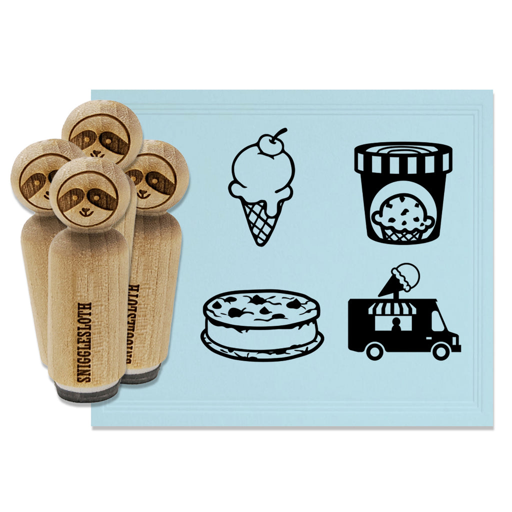 Ice Cream Truck Desserts Pint Cookie Sandwich Cone Rubber Stamp Set for Stamping Crafting Planners