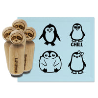 Penguin Chill Girl Bow Doodle Fluffy Baby Rubber Stamp Set for Stamping Crafting Planners