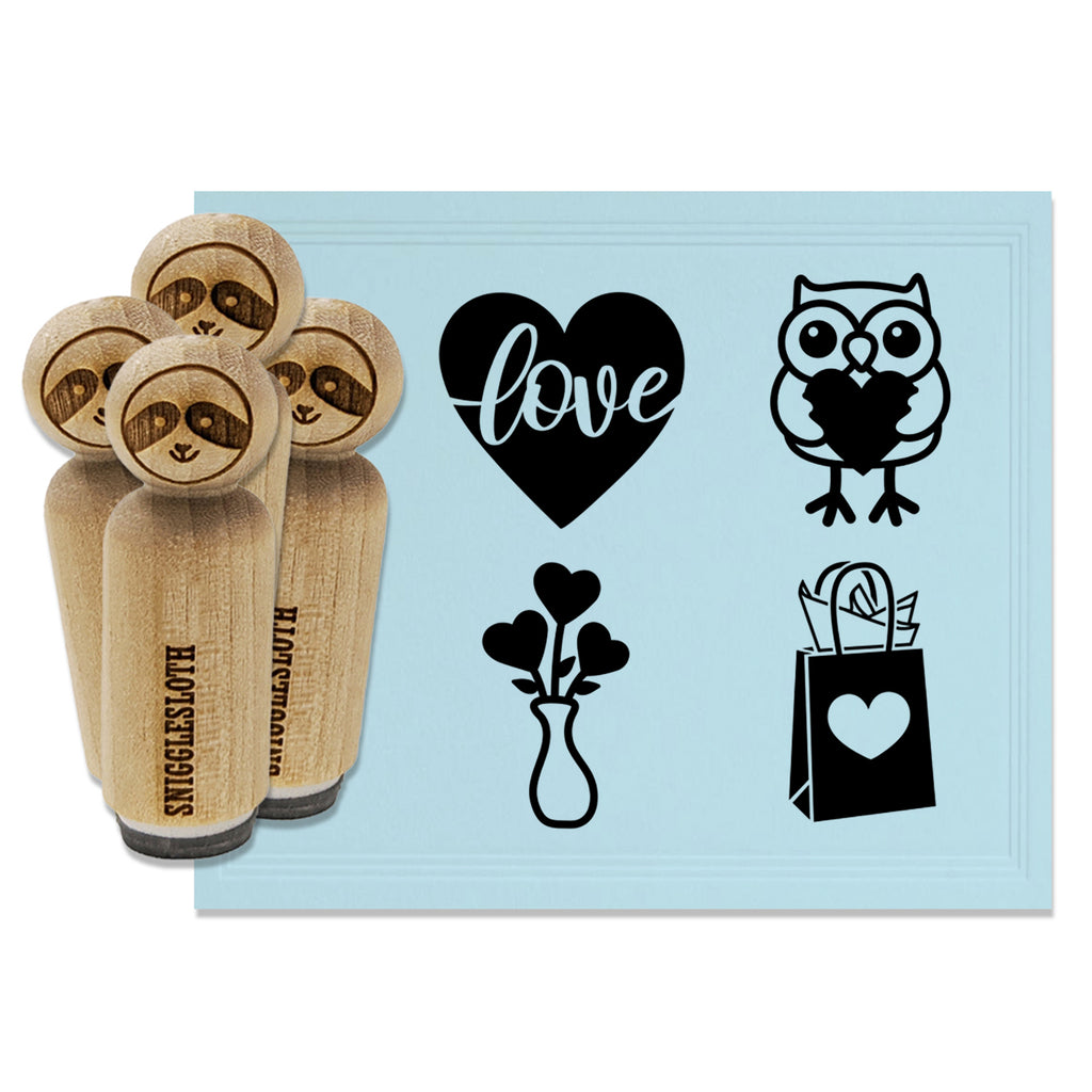 Valentine's Day Owl Gift Bag Heart Vase Love Script Rubber Stamp Set for Stamping Crafting Planners