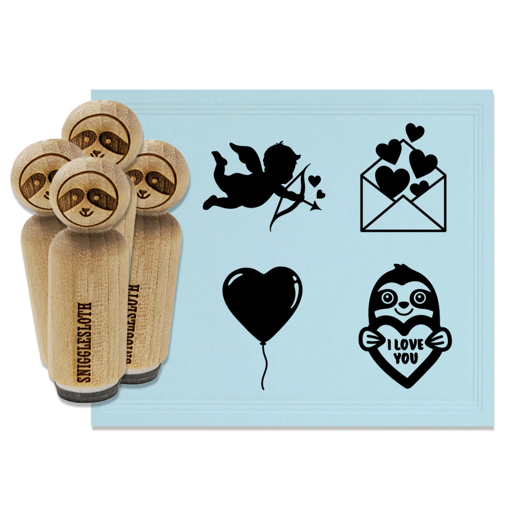 Valentine's Day Sloth Love Balloon Envelope Hearts Cupid Rubber Stamp Set for Stamping Crafting Planners