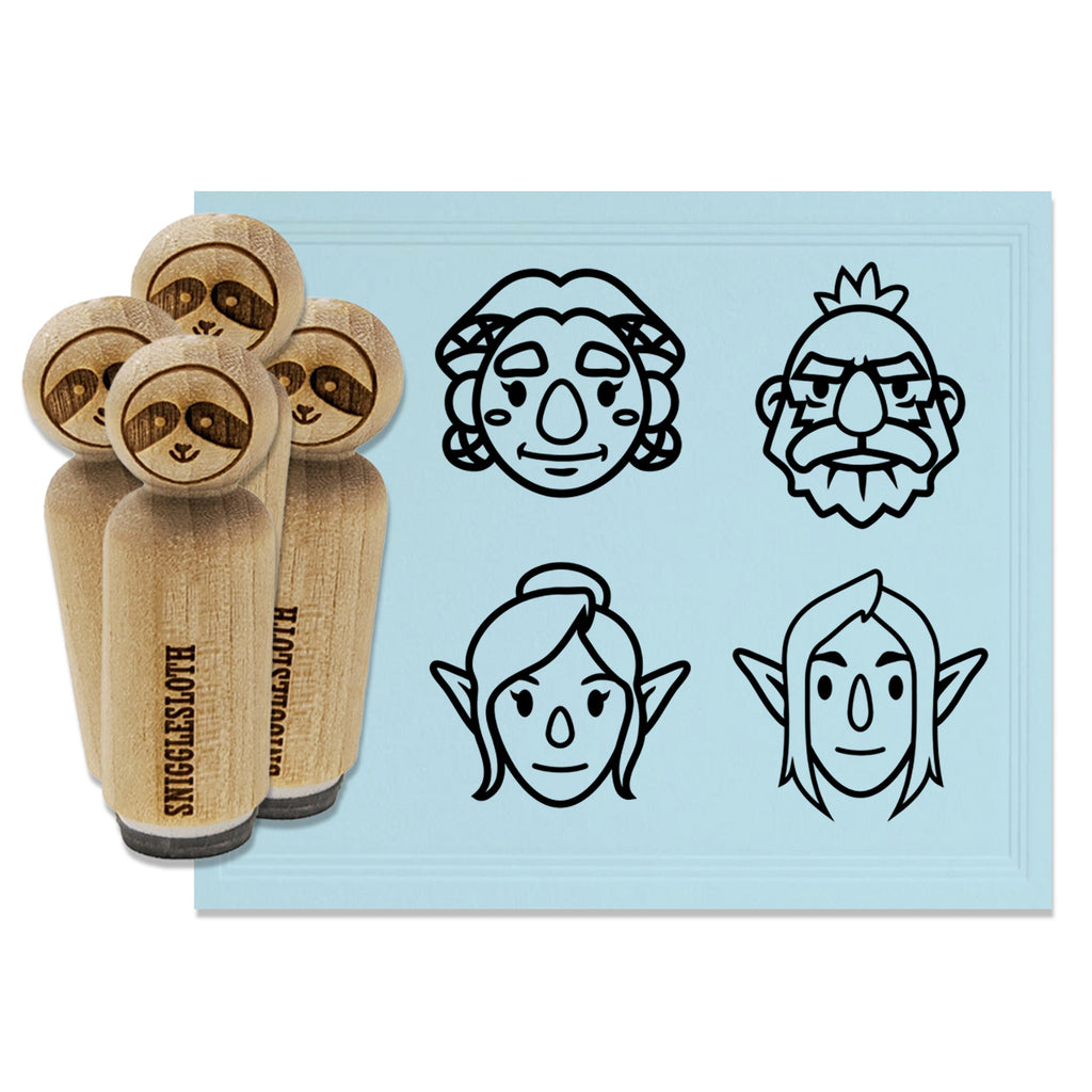 Elf and Dwarf Gaming Character Faces Male Female Rubber Stamp Set for Stamping Crafting Planners