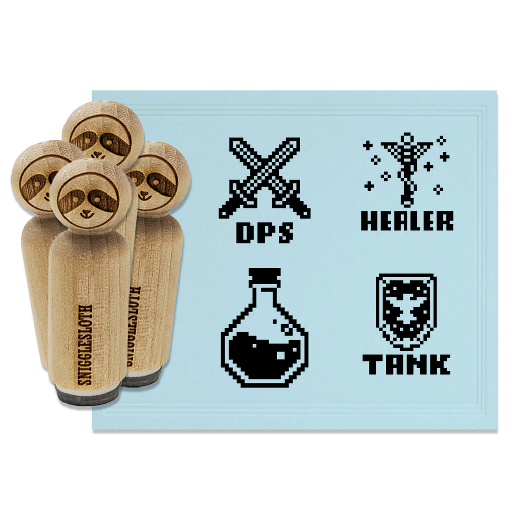 RPG Character Roles Tank Healer DPS and a Potion Rubber Stamp Set for Stamping Crafting Planners