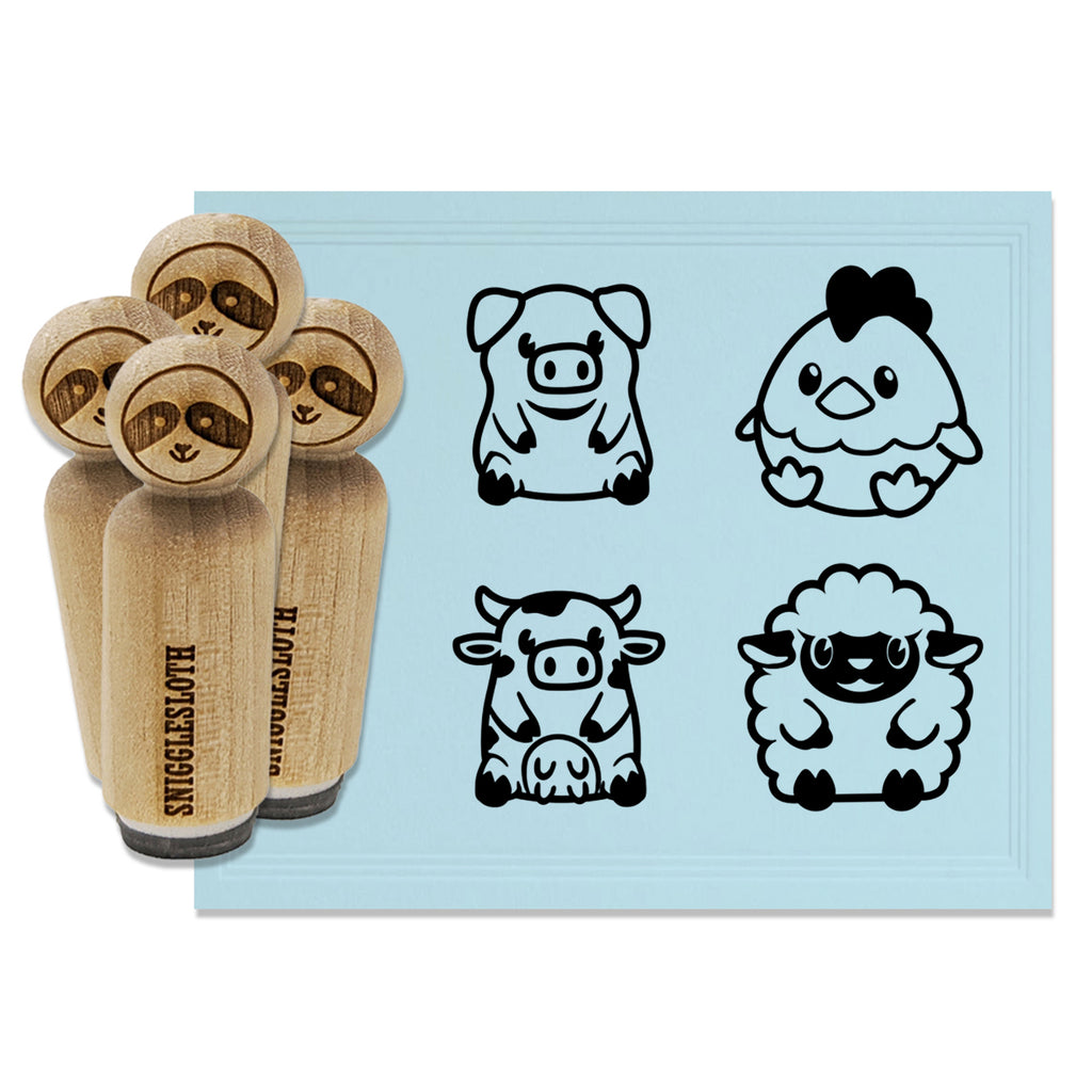 Cute Baby Farm Animals Sheep Cow Chicken Pig Rubber Stamp Set for Stamping Crafting Planners