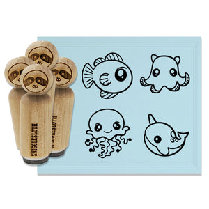 Kawaii Ocean Narwhal Jellyfish Octopus Fish Rubber Stamp Set for Stamping Crafting Planners
