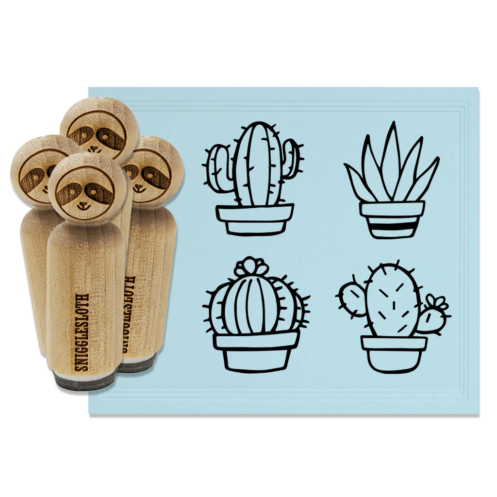 Cactus Succulents Prickly Pear Flower Rubber Stamp Set for Stamping Crafting Planners