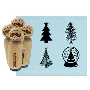 Christmas Trees Artsy Solid Snowglobe Rubber Stamp Set for Stamping Crafting Planners