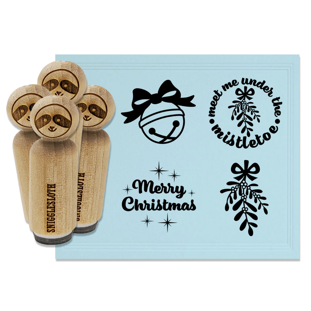 Merry Christmas Under the Mistletoe Jingle Bell Rubber Stamp Set for Stamping Crafting Planners