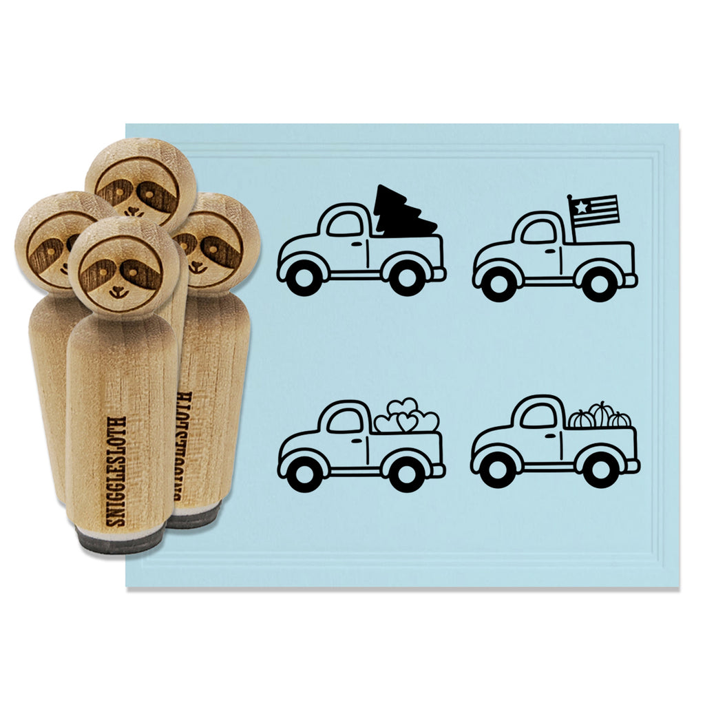Holiday Truck Valentine's Day July 4th Halloween Christmas Rubber Stamp Set for Stamping Crafting Planners