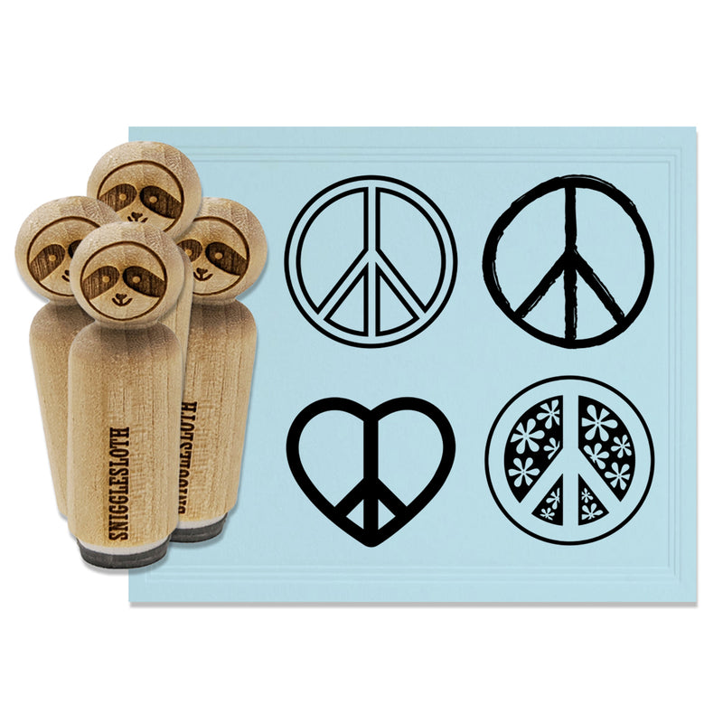 Peace Sign Symbols Sketch Outline Flowers Rubber Stamp Set for Stamping Crafting Planners