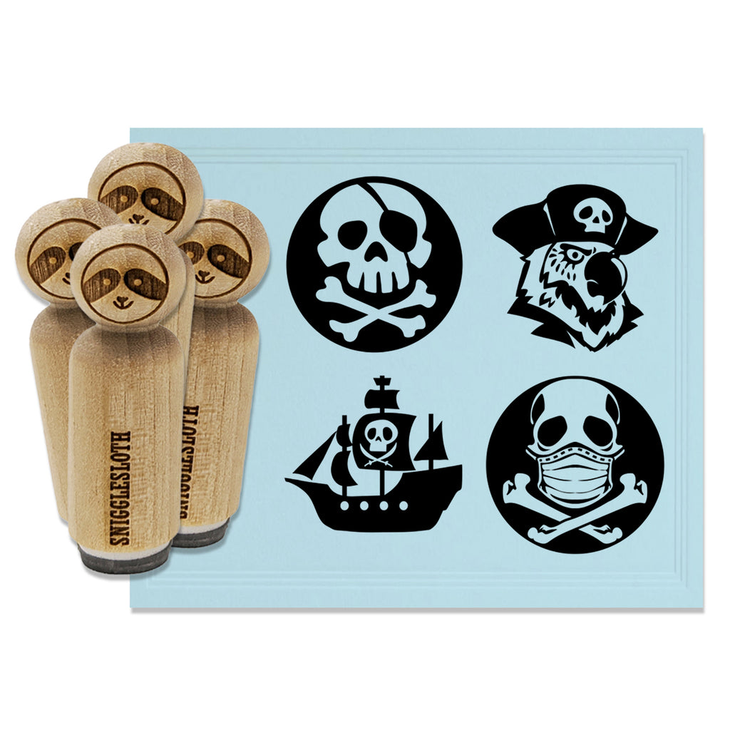 Pirate Parrot Ship Jolly Roger Skull Crossbones Rubber Stamp Set for Stamping Crafting Planners