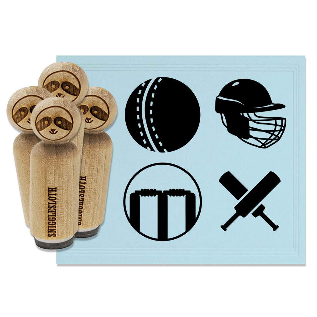 Cricket Sport Bats Helmet Ball Stumps Wicket Rubber Stamp Set for Stamping Crafting Planners