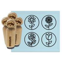 Flower in Circle Tulip Rose Daisy Chrysanthemum Rubber Stamp Set for Stamping Crafting Planners