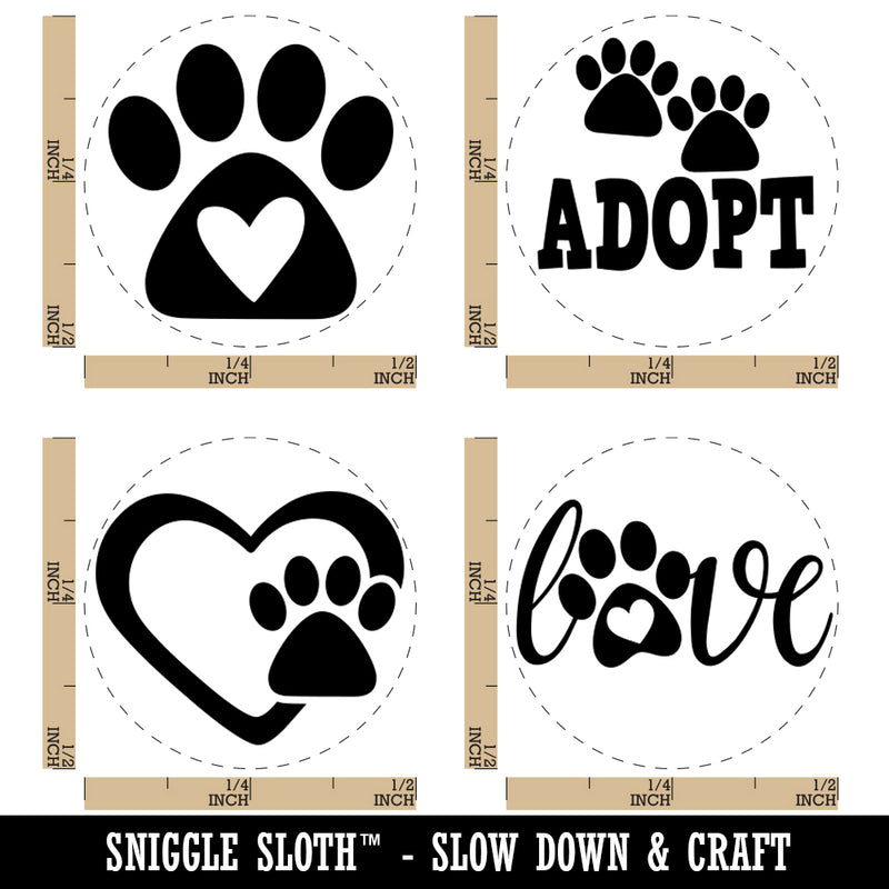 Dog Cat Adopt Love Paw Print Heart Rubber Stamp Set for Stamping Crafting Planners