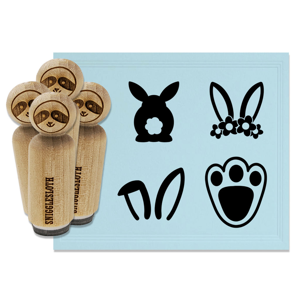 Easter Bunny Rabbit Foot Footprint Floppy Ears Rubber Stamp Set for Stamping Crafting Planners