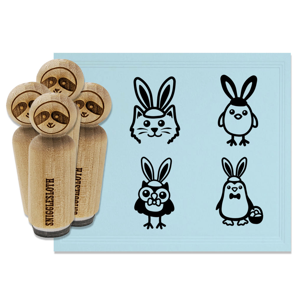 Easter Bunny Ear Animals Cat Penguin Owl Chick Rubber Stamp Set for Stamping Crafting Planners