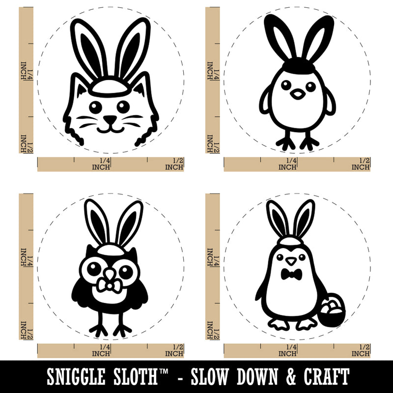 Easter Bunny Ear Animals Cat Penguin Owl Chick Rubber Stamp Set for Stamping Crafting Planners