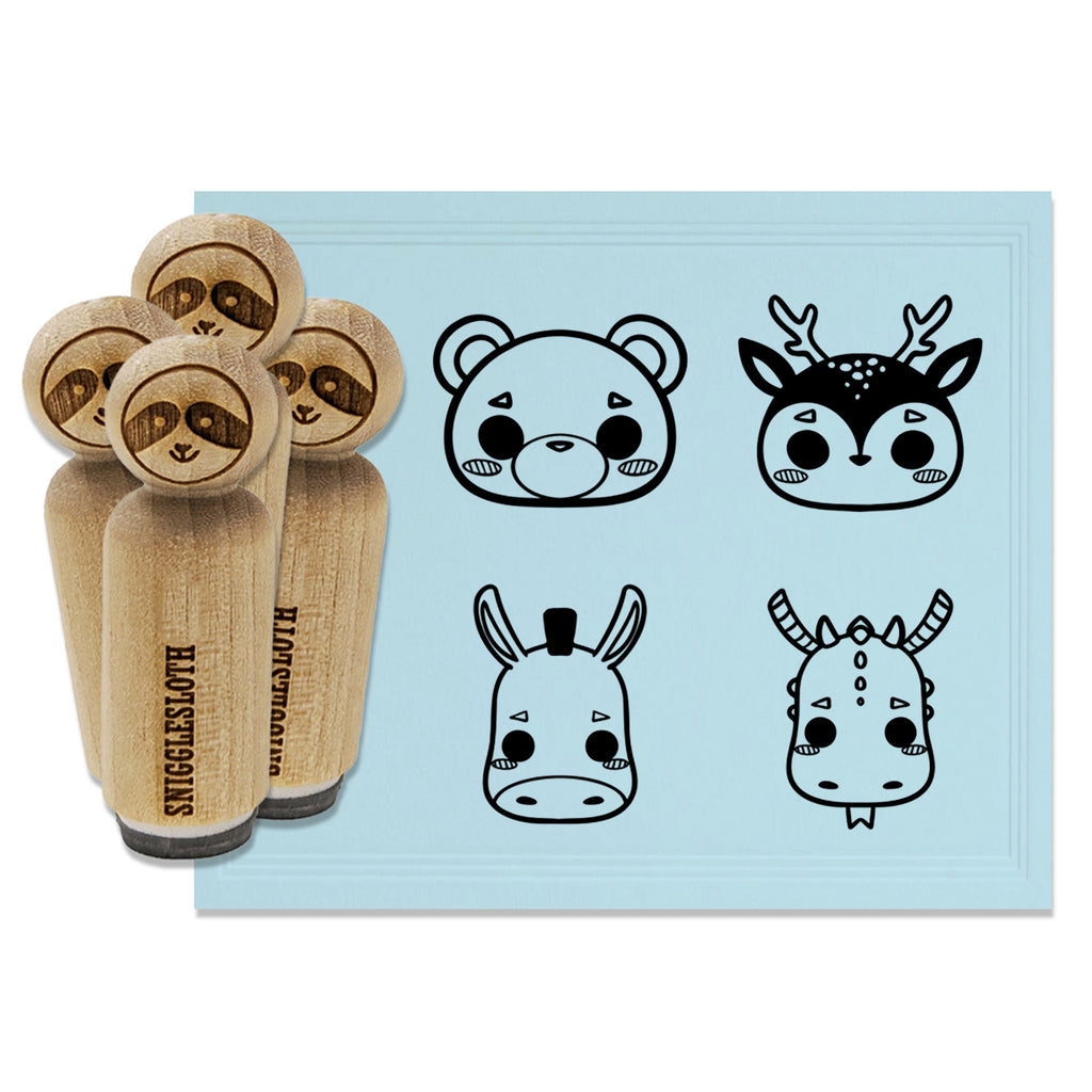 Cute Kawaii Style Animals Deer Donkey Dragon Bear Rubber Stamp Set for Stamping Crafting Planners