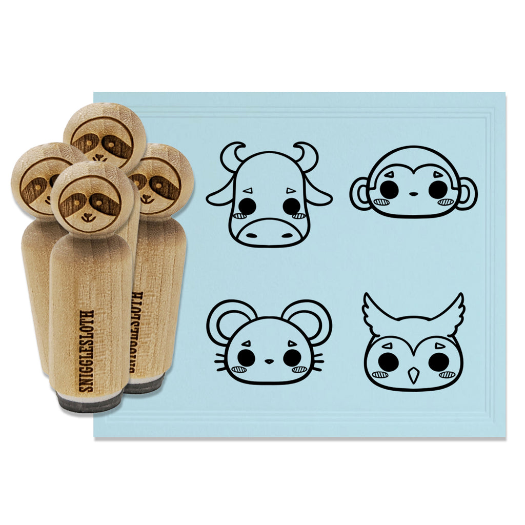 Cute Kawaii Style Animals Bull Monkey Mouse Owl Rubber Stamp Set for Stamping Crafting Planners