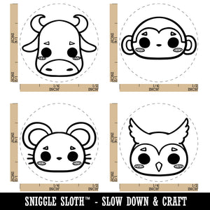 Cute Kawaii Style Animals Bull Monkey Mouse Owl Rubber Stamp Set for Stamping Crafting Planners