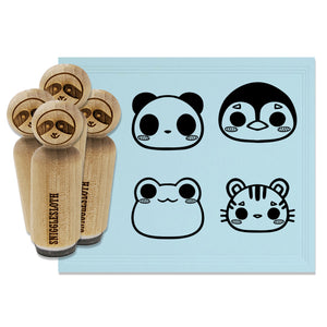 Cute Kawaii Style Animals Panda Penguin Frog Tiger Rubber Stamp Set for Stamping Crafting Planners
