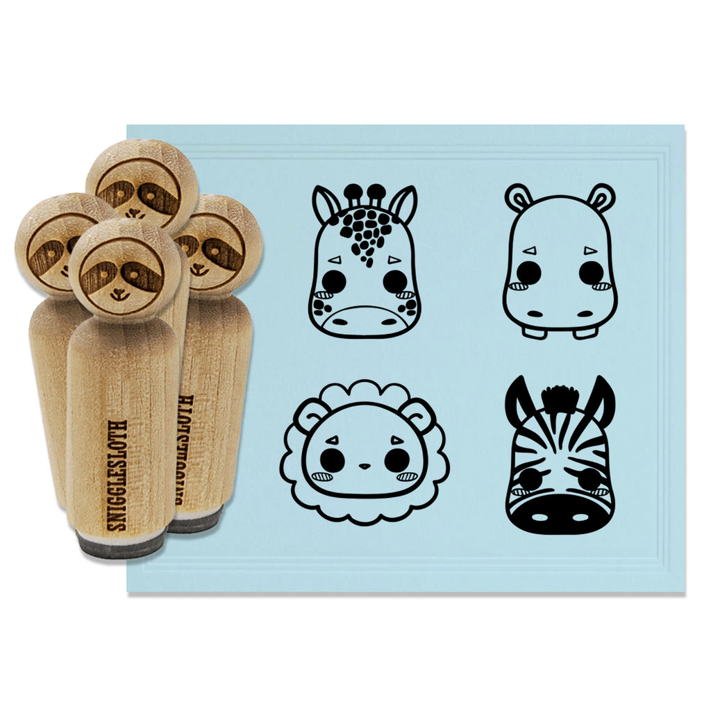 Cute Kawaii Style African Animals Lion Zebra Hippo Giraffe Rubber Stamp Set for Stamping Crafting Planners