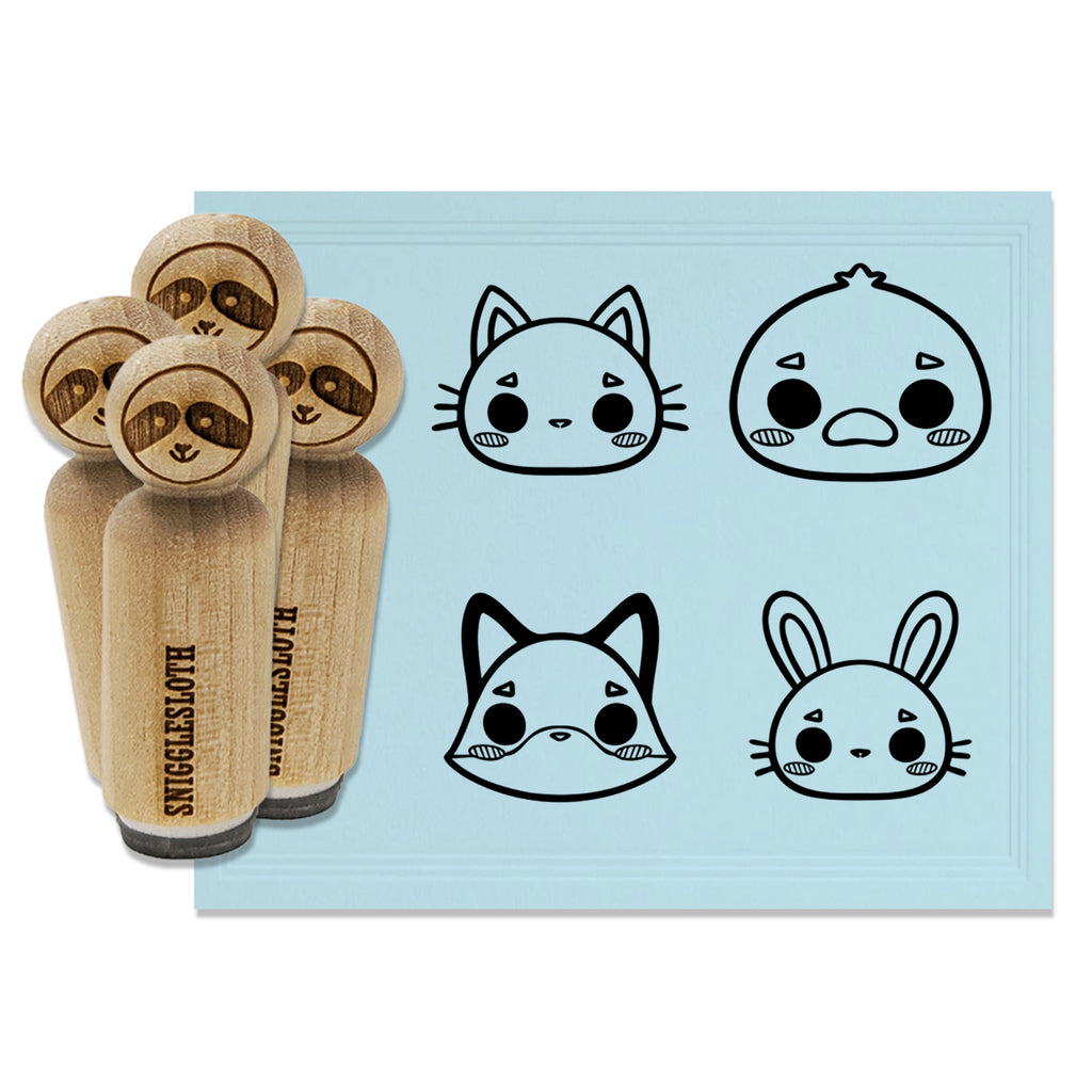 Cute Kawaii Style Animals Cat Rabbit Duck Fox Rubber Stamp Set for Stamping Crafting Planners