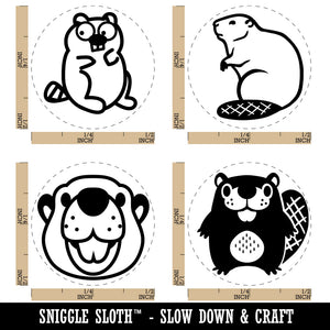 Beavers Cute Toothy Sitting Wary Cartoony Rubber Stamp Set for Stamping Crafting Planners
