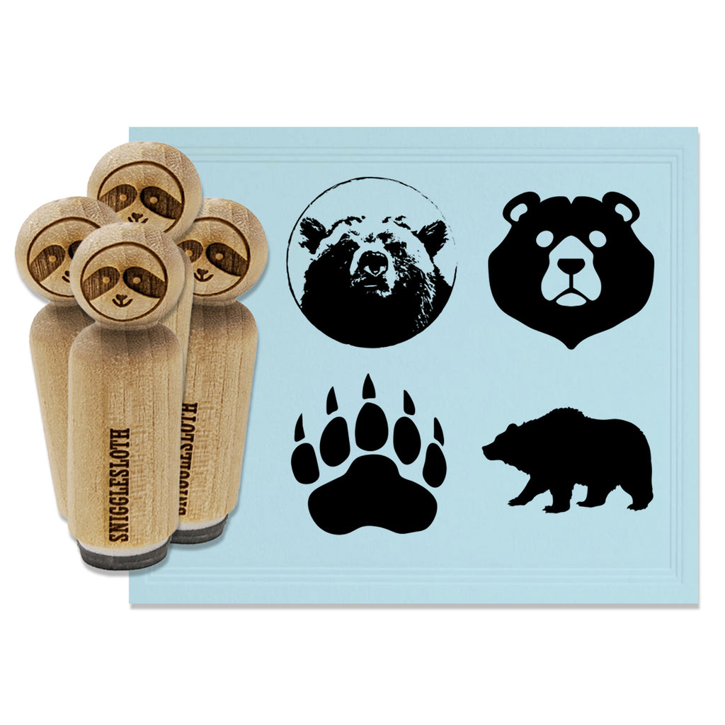 Grizzly Black Bear Head Claw Paw Print Rubber Stamp Set for Stamping Crafting Planners