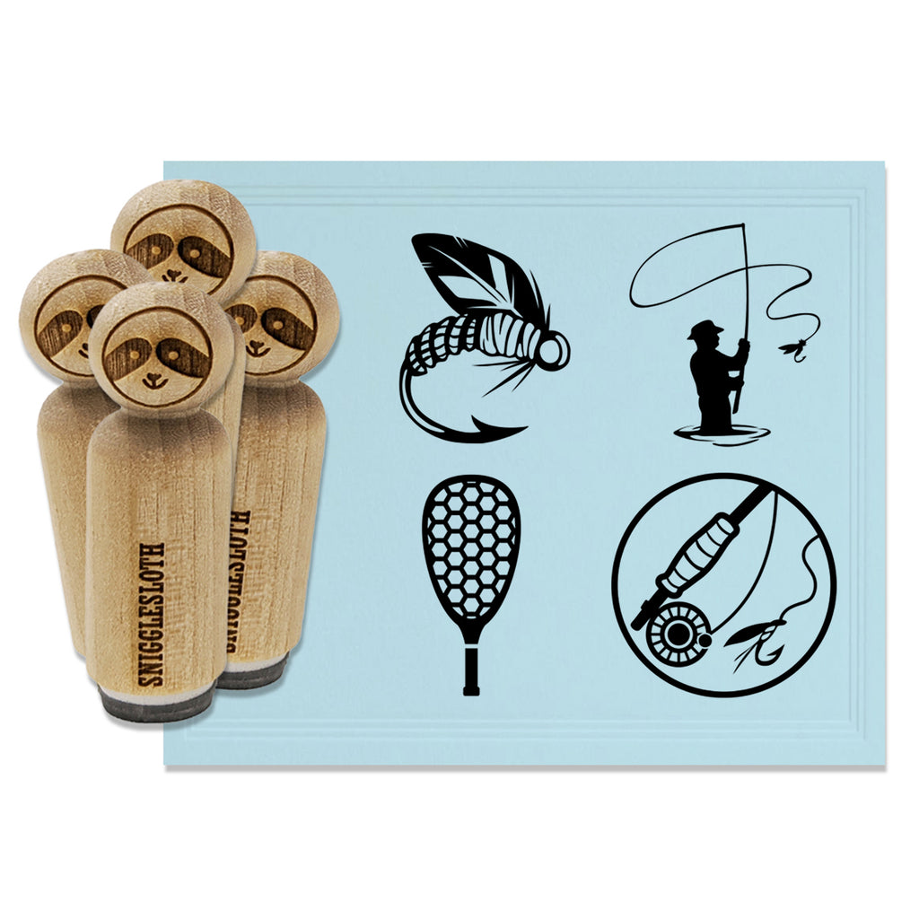 Fly Fishing Fish Casting Lure Net Rubber Stamp Set for Stamping Crafting Planners