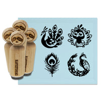 Peacock Elegant Feather Cute Cartoony Rubber Stamp Set for Stamping Crafting Planners