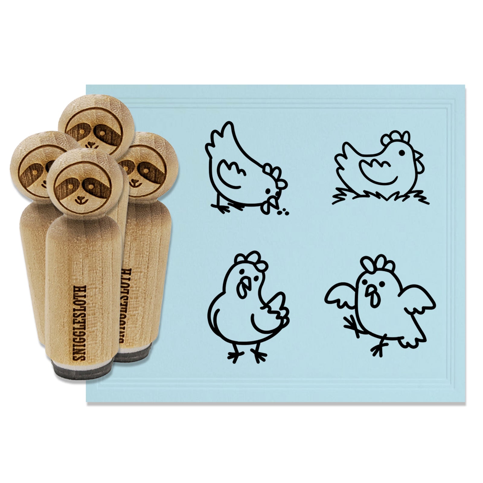 Cartoon Chicken Hen Pecking Sitting Rubber Stamp Set for Stamping Crafting Planners