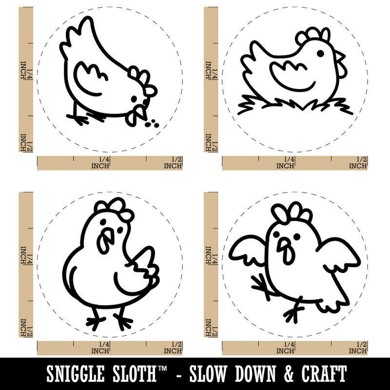 Cartoon Chicken Hen Pecking Sitting Rubber Stamp Set for Stamping Crafting Planners