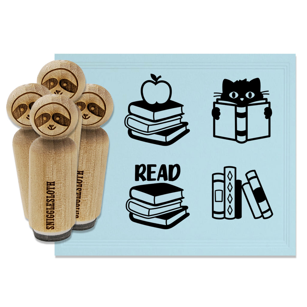 Read Reading Stack of Books Library School Cat Rubber Stamp Set for Stamping Crafting Planners