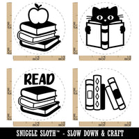 Read Reading Stack of Books Library School Cat Rubber Stamp Set for Stamping Crafting Planners