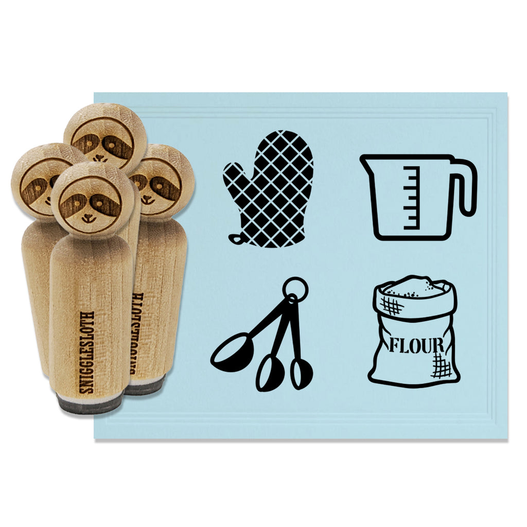 Baking Cooking Flour Measuring Spoons Cup Oven Mitt Rubber Stamp Set for Stamping Crafting Planners