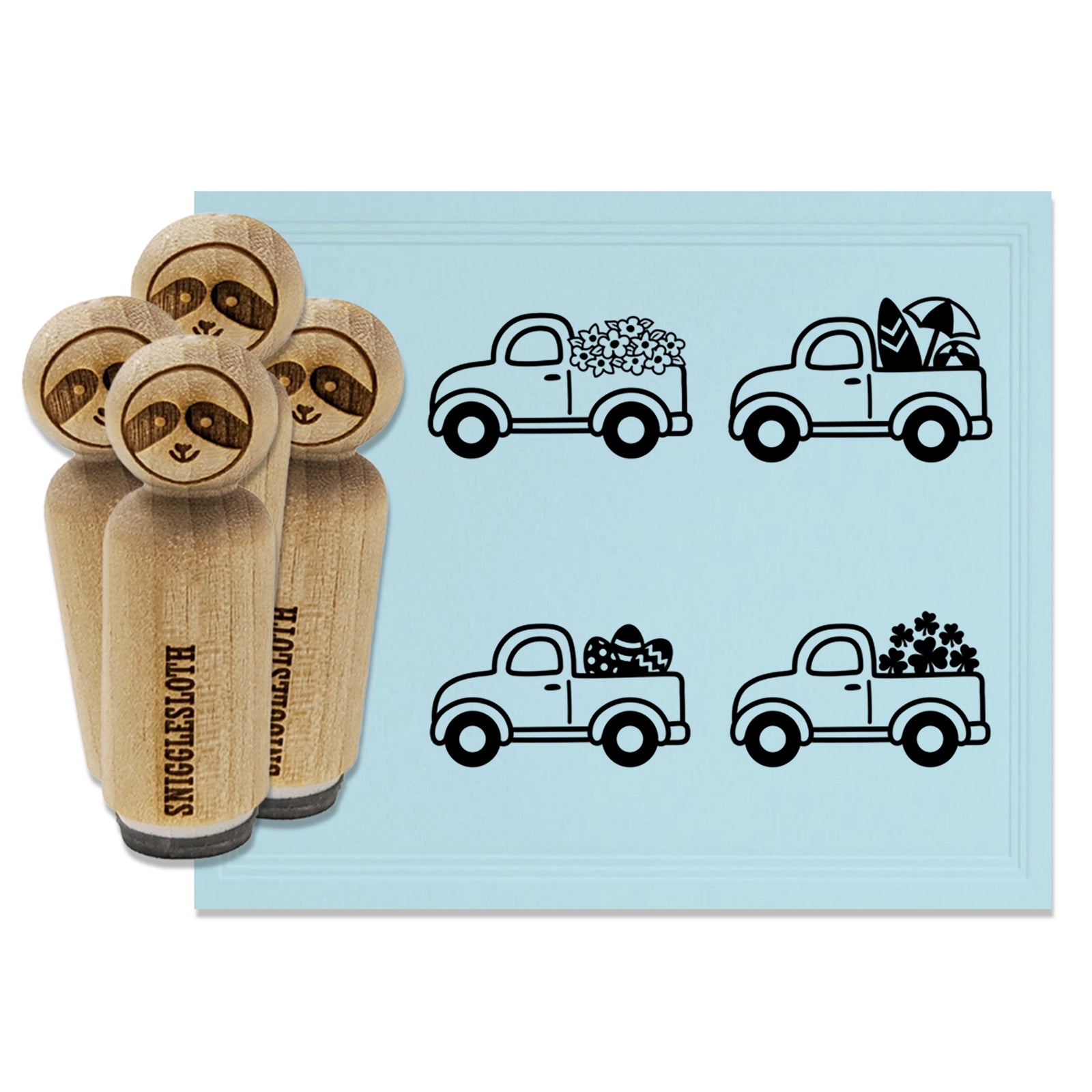 Cute Trucks Flowers Easter Eggs Shamrocks Summer Rubber Stamp Set for Stamping Crafting Planners