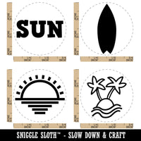 Sun Sunset Tropical Island Surfboard Beach Rubber Stamp Set for Stamping Crafting Planners