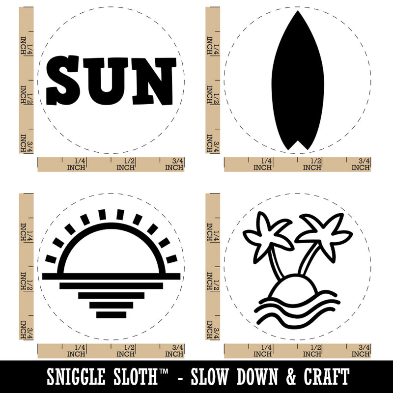 Sun Sunset Tropical Island Surfboard Beach Rubber Stamp Set for Stamping Crafting Planners