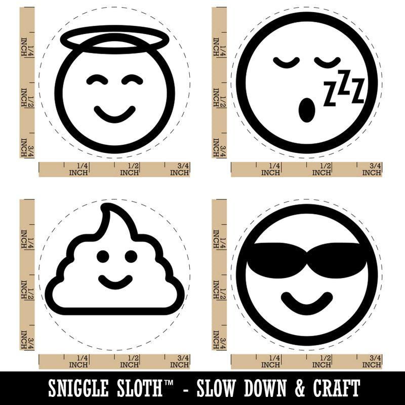 Emoticon Faces Angel Smile Poop Sleeping Sunglasses Happy Rubber Stamp Set for Stamping Crafting Planners