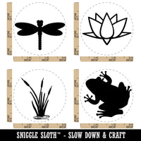 Pond Life Cattails Water Lily Dragonfly Frog Rubber Stamp Set for Stamping Crafting Planners