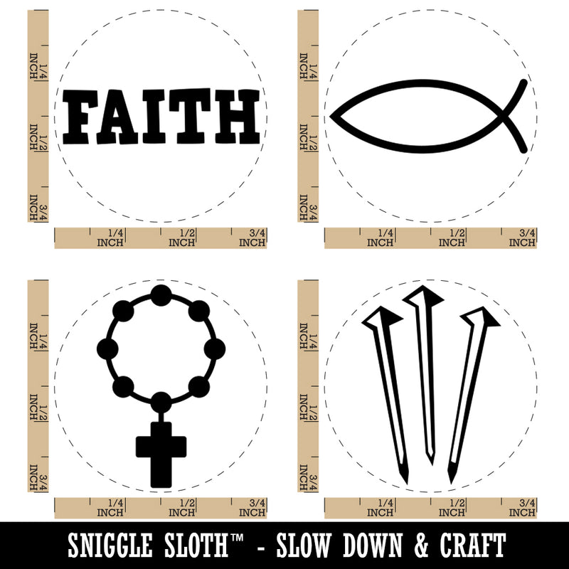 Religious Symbols Rosary 3 Nails Ichthys Fish Faith Rubber Stamp Set for Stamping Crafting Planners