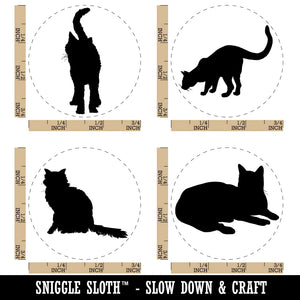 Cat Solid Silhouettes Lazy Fluffy Walking Curious Rubber Stamp Set for Stamping Crafting Planners
