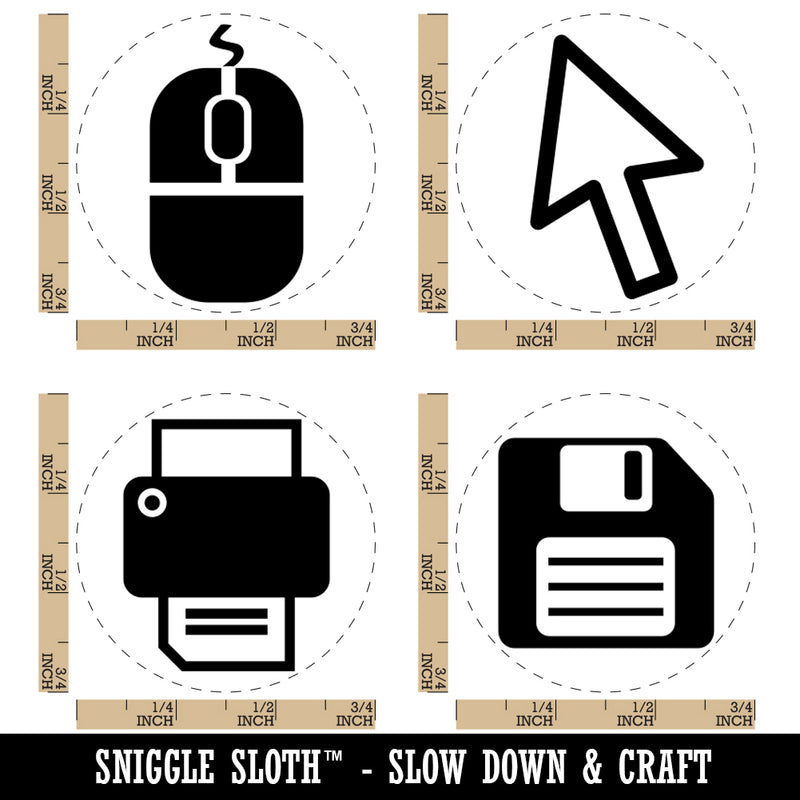 Computer Mouse Floppy Disk Arrow Printer Rubber Stamp Set for Stamping Crafting Planners